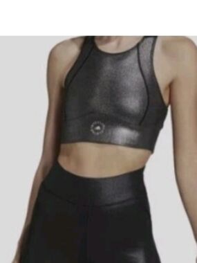 Adidas by Stella McCartney Shiny Black High-Neck Crop Large Sports Bra